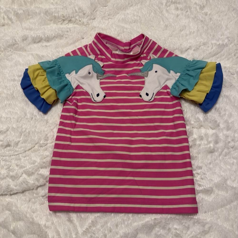 6-7Y  Mini Biden Unicorn Bathing Suit Just The Top SwimSuit Rashguard